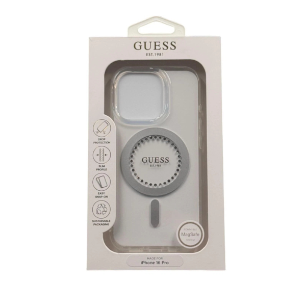 Coque GUESS compatible MagSafe pour iPhone 16 Pro — Transparente élégante& chic