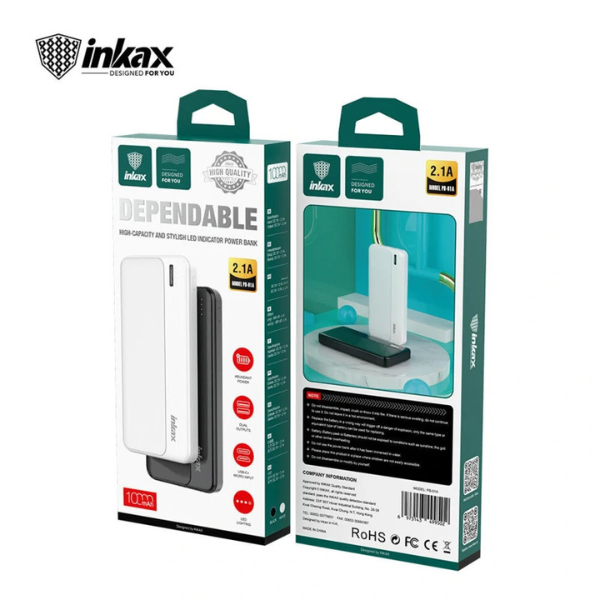 Power Bank INKAX PB-01A Dependable – 10 000 mAh, 2,1 A (Recharge Rapide)