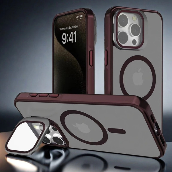 Coque Antichoc à Texture Peau Mate avec Support Intégré et Charge Magnétique