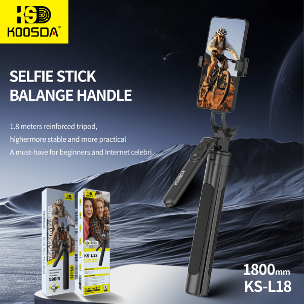 Perche Selfie KOOSDA KS-L18 – Trépied Télescopique 1,8 m avec Poignée Équilibrée et Télécommande Bluetooth