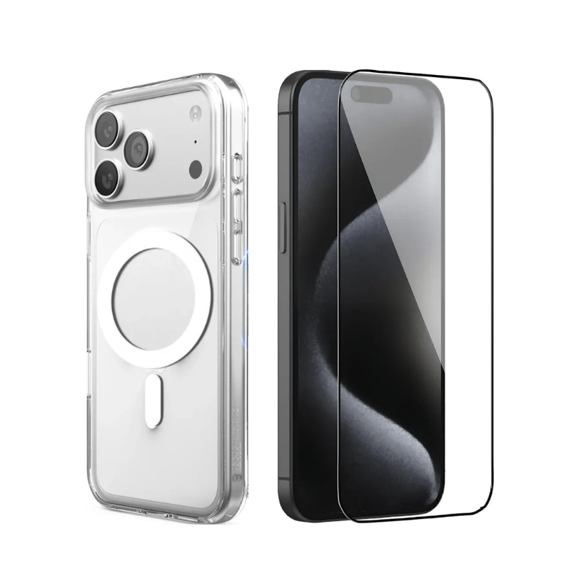 Pack 2en1 iPhone 17 Pro Max Coque Transparente MagSafe + Film de Protection 3D