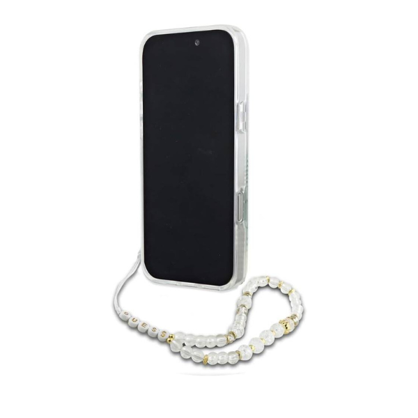 Coque Guess IML Flowers pour iPhone 16 Pro – Design floral translucide avec sangle en perles et compatibilité MagSafe