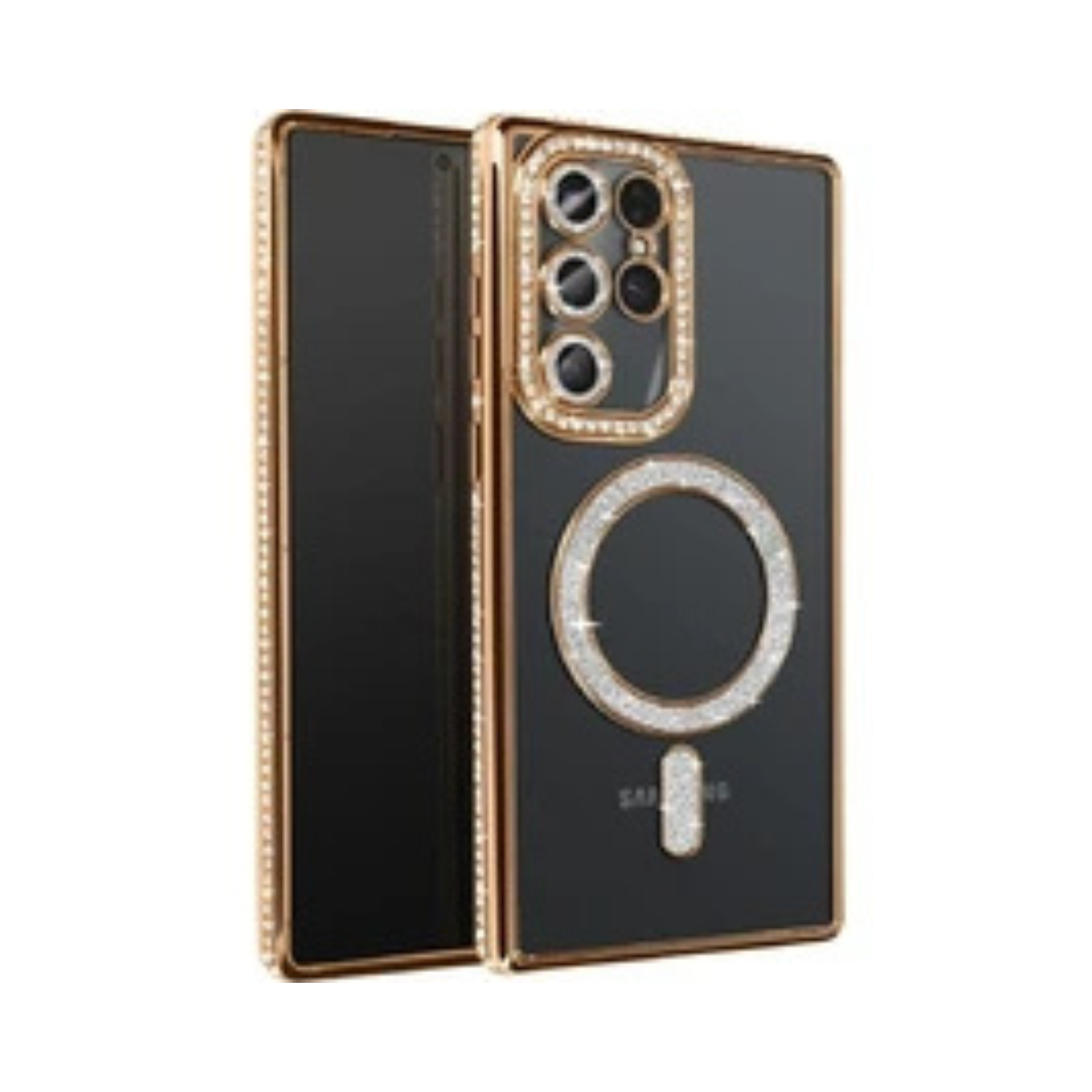 Coque Transparente Strass Pour Samsung S25 – Bord Électroplaqué & Anneau Rotatif 360° – Protection Écran/Camera