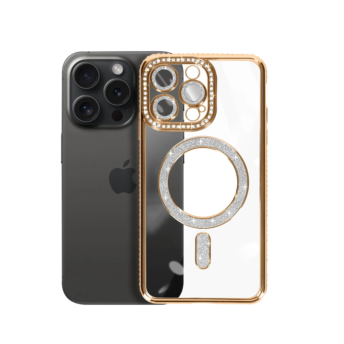 Coque Transparente Strass – Bord Électroplaqué & Anneau Rotatif 360° – Protection Écran/Camera