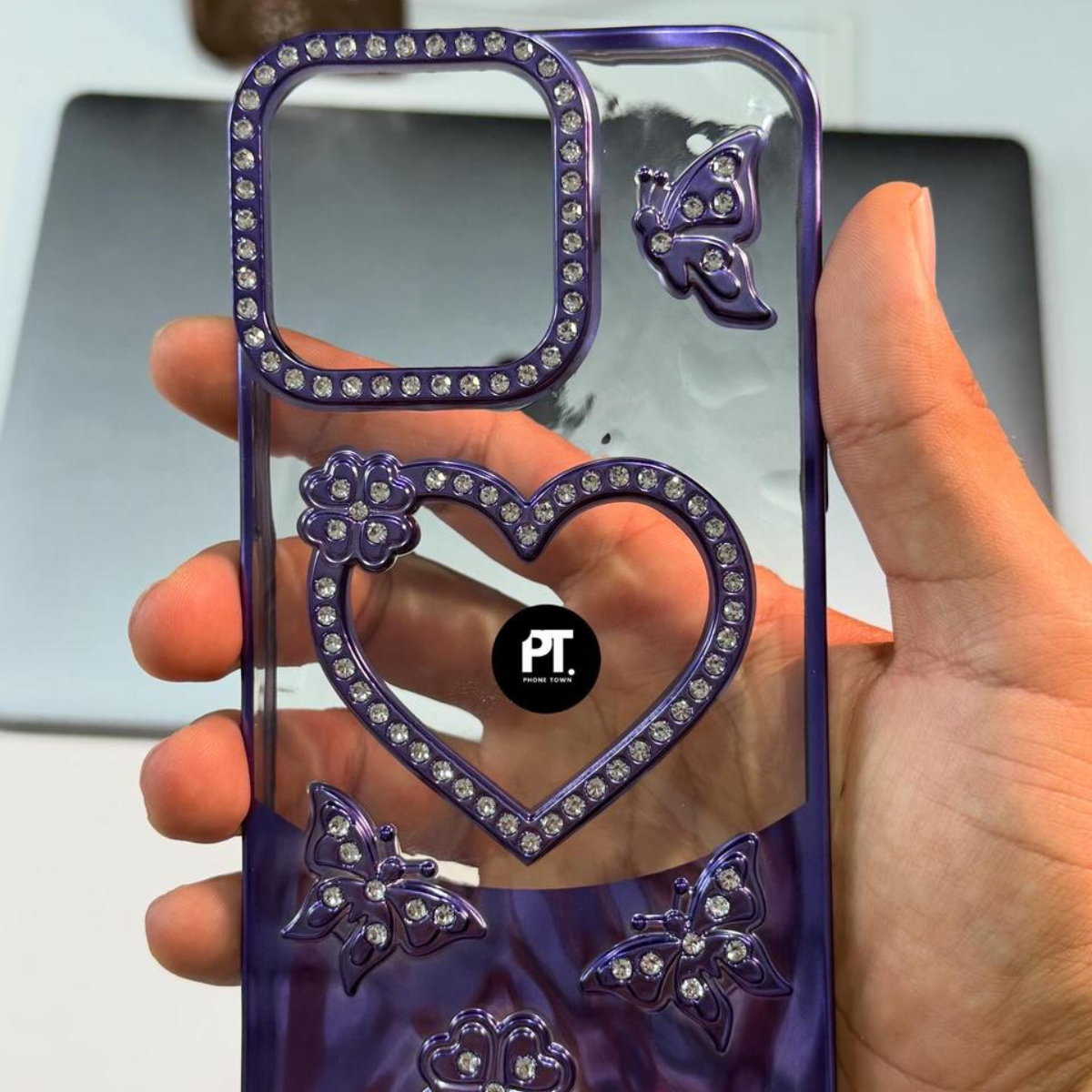 Coque Premium Strass Papillons & Cœur – Protection Élégante pour iPhone