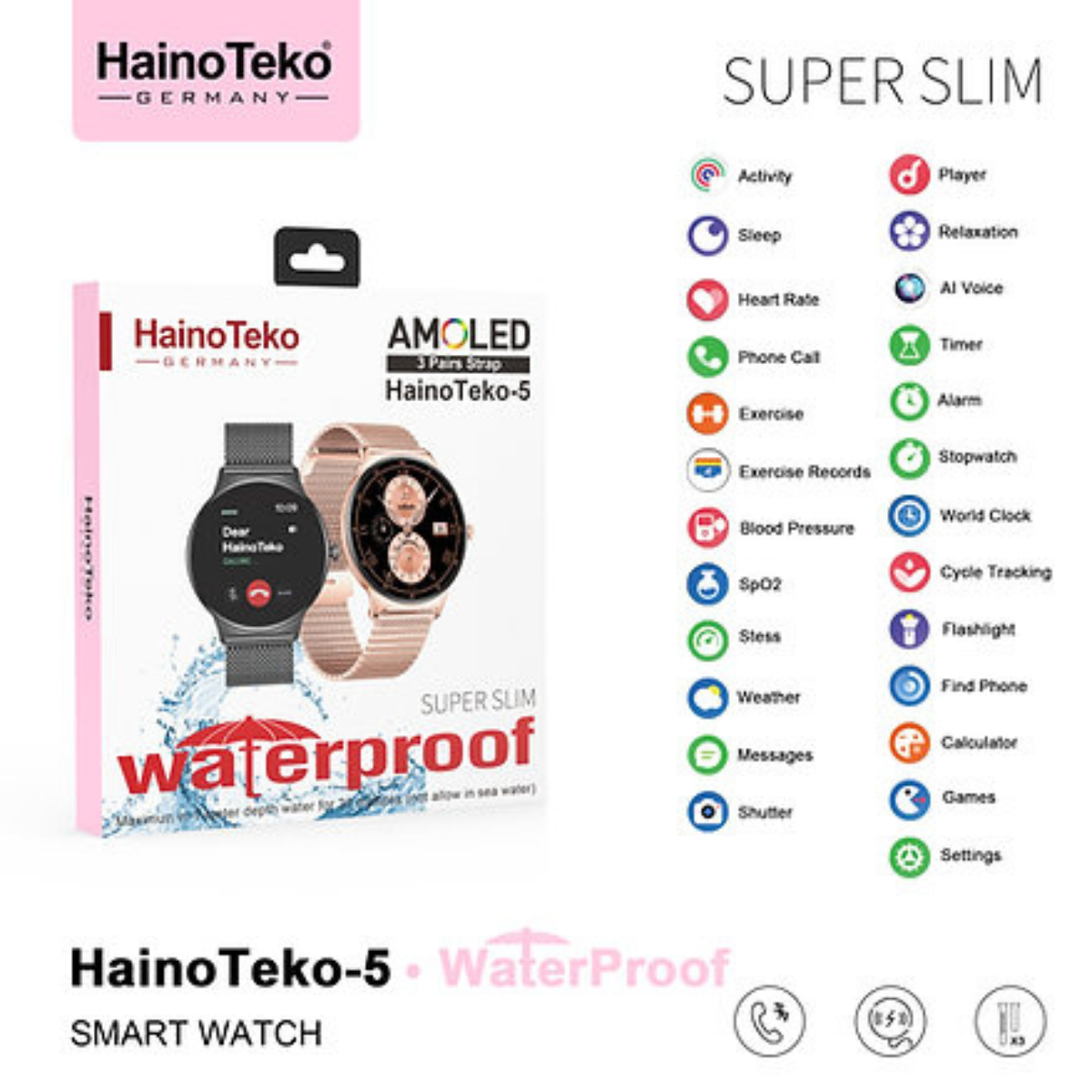 SMART WATCH HAINO TEKO-5 Écran AMOLED, Ultra-Fine