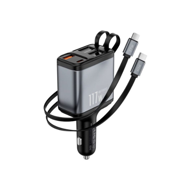 Chargeur Rapide de Voiture 117 W – Double Sortie Type-C & USB-A, Technologie PD + QC courant de sortie 2,5 A/3 A