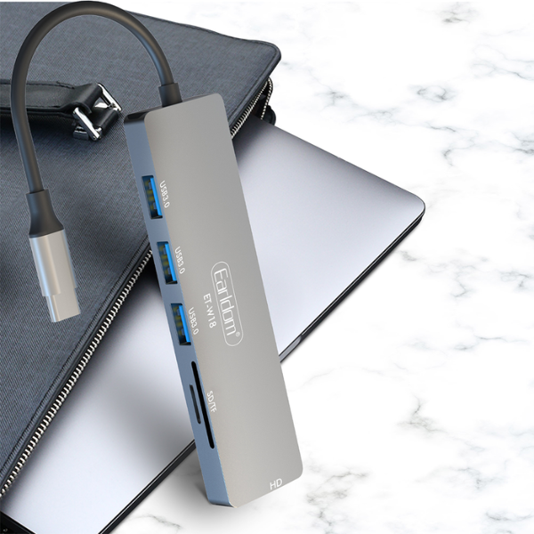 Hub USB-C 6-en-1  Earldom ET-W18,  avec HDMI Ethernet USB 3.0 et Power Delivery