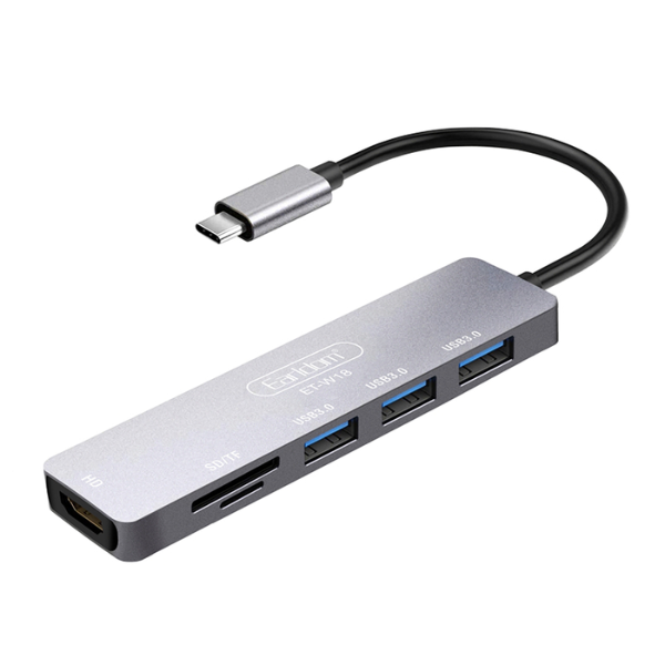 Hub USB-C 6-en-1  Earldom ET-W18,  avec HDMI Ethernet USB 3.0 et Power Delivery
