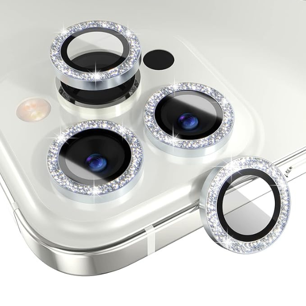 Protection Camera 14 Pro Max & 14 Pro Avec Strass Argentée – Style & Sécurité