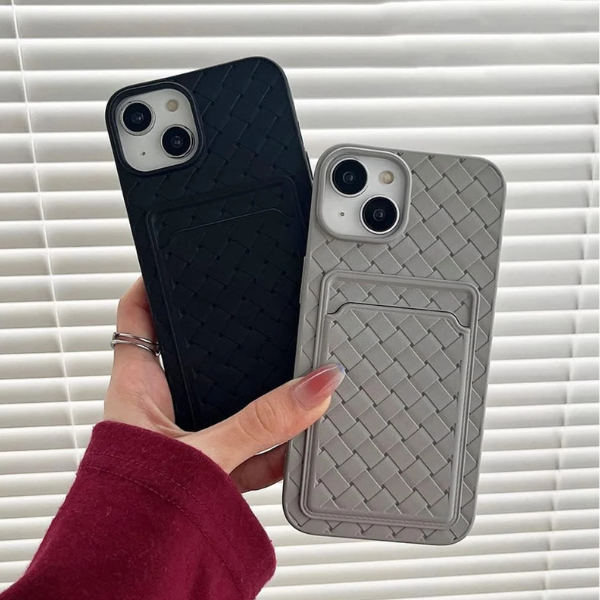 Coque Portefeuille iPhone – Texture Tressée avec Emplacement Carte & Protection Antichoc