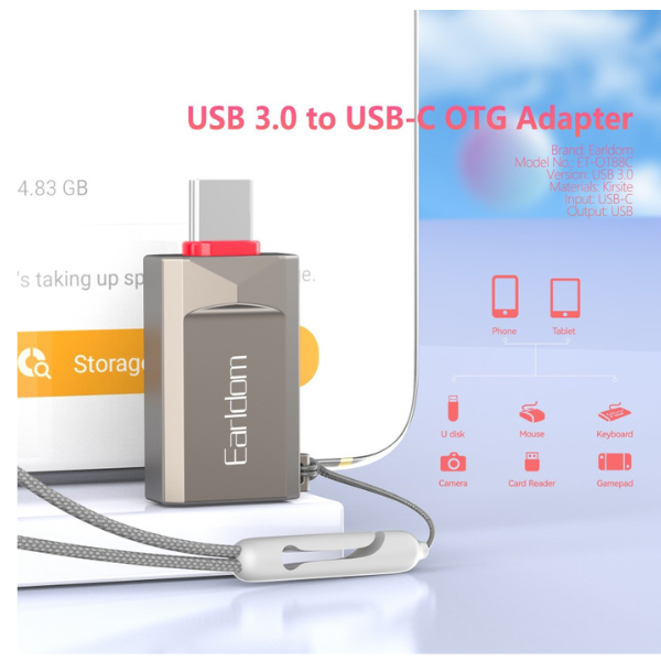 Adaptateur OTG USB 3.0 vers Type-C Earldom ET-OT88C – Transfert de données rapide, Plug & Play, Design compact