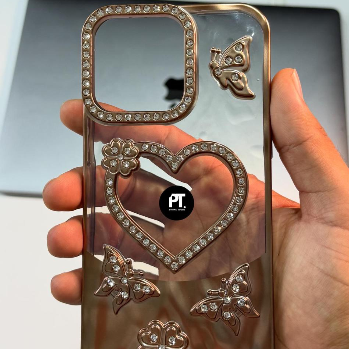 Coque Premium Strass Papillons & Cœur – Protection Élégante pour iPhone